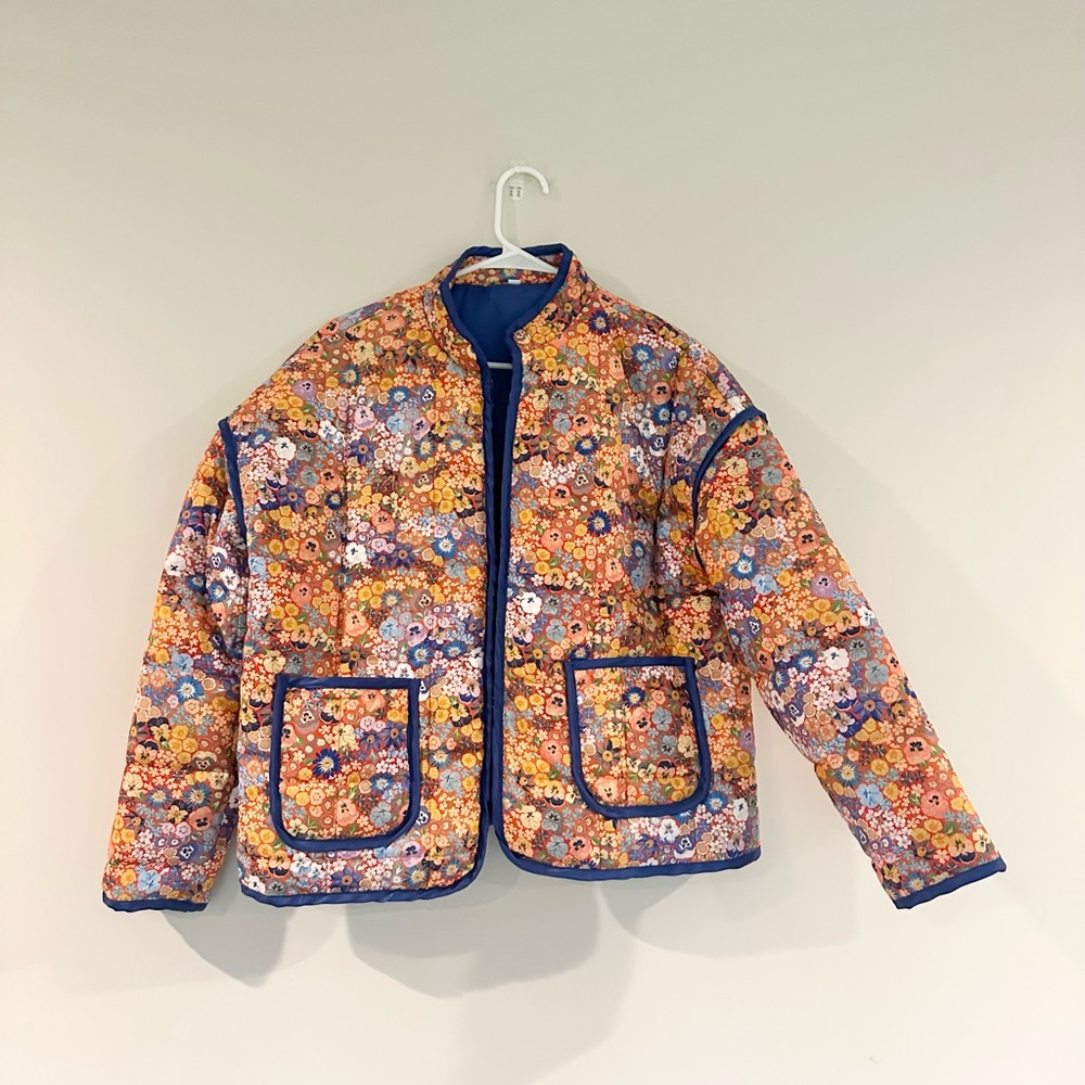 Colorful Floral Jacket with Blue Accents